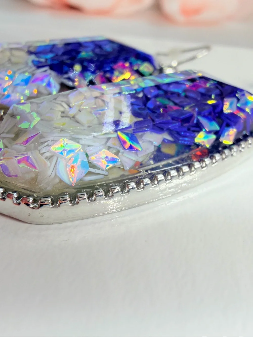 Iridescent Holographic Dangle Earrings - Silver Trim